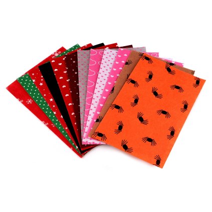 Látková dekorativní plsť / filc hvězda, vločka, srdce, pavouk, puntík 20x30 cm (Varianta mix, Balení 12 ks)