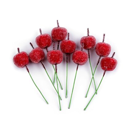 Umělá jablíčka v ledu, na drátku (Varianta červená, Balení 10 ks)