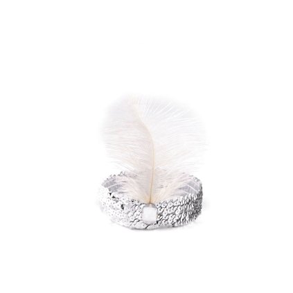 Karnevalová čelenka flitrová s peřím retro (Varianta 1 bílá stříbrná, Balení 1 ks)