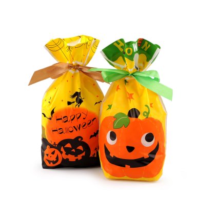 Sáček s atlasovou stuhou Halloween 15x22,5 cm (Varianta 1 žlutá zelená, Balení 5 ks)