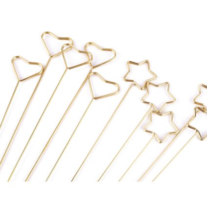 Kovový zápich / držák na foto, přání - hvězda, srdce (Varianta 1 zlatá srdce, Balení 10 ks)