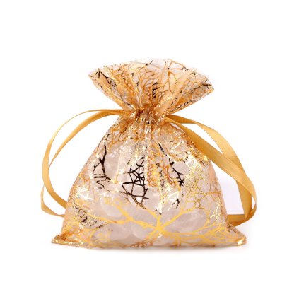 Dárkový pytlík zlaté větvičky / strom 10x13 cm organza (Varianta 1 zlatá, Balení 10 ks)