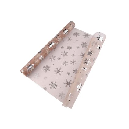 Vánoční organza s vločkami šíře 50 cm