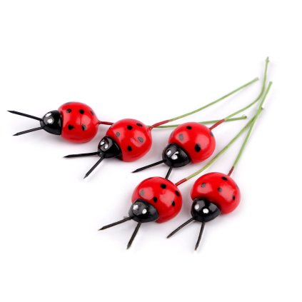 Beruška na drátku k aranžování (Varianta červená, Balení 5 ks)