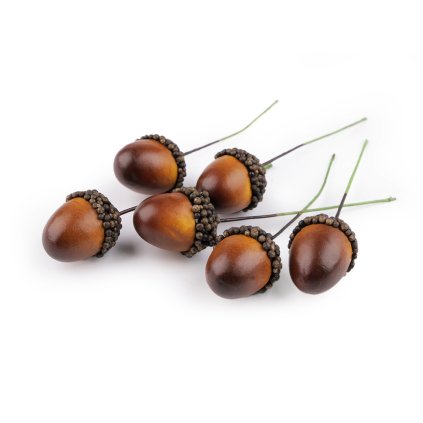 Umělé žaludy na drátku (Varianta hnědá, Balení 6 ks)