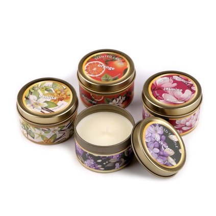 Vonná svíčka v plechovce 60 g (Varianta 1 (jasmine) fuchsiová tm., Balení 1 ks)