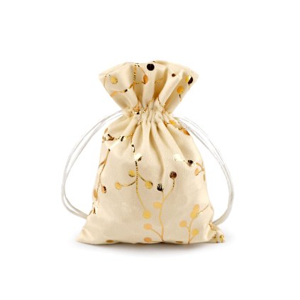 Dárkový pytlík 13x18 cm sametový, metalické větvičky (Varianta krémová světlá zlatá, Balení 1 ks)