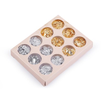 Metalické fólie / vločky ke zdobení dekorací a bytových doplňků (Varianta 1 mix, Balení 1 sada)