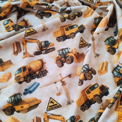 Bavlněný úplet –  bagry a náklaďáky