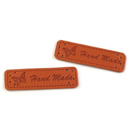 Eko kůže cedulka / ozdoba / nášivka Handmade 15x50 mm (Varianta 1 hnědá, Balení 5 ks)