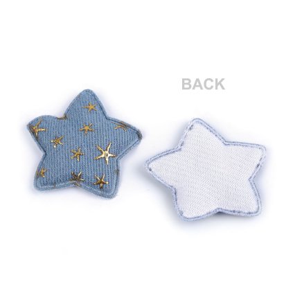 Aplikace / nášivka 3D hvězda riflová (Varianta 1 modrá světlá zlatá, Balení 5 ks)