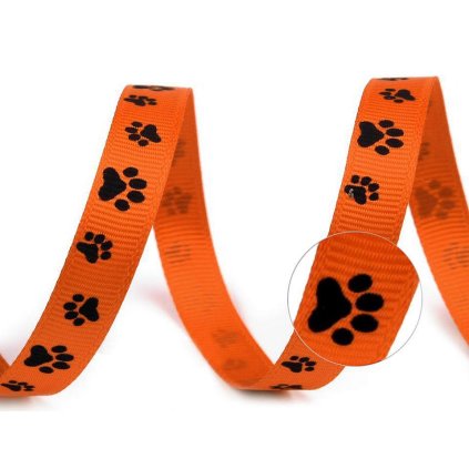 Rypsová stuha / popruh šíře 10 mm potisk tlapky (Varianta 2 červená, Balení 45 m)