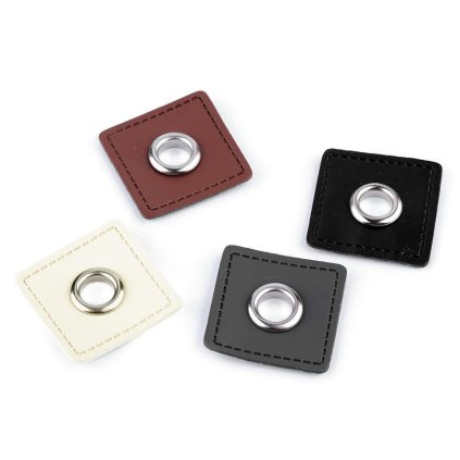 Průchodka s koženkovým čtverečkem k našití, průvlek 8 mm (Varianta 2 hnědá koňak nikl, Balení 4 ks)