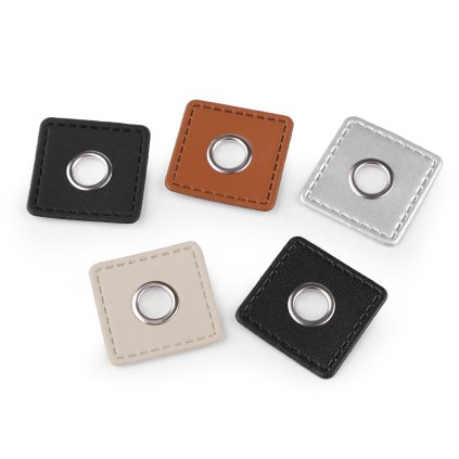 Průchodka s koženkovým čtverečkem k našití, průvlek 10 mm (Varianta 3 hnědá koňak, Balení 4 ks)