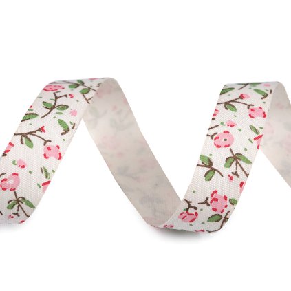 Bavlněná stuha šíře 15 mm květy (Varianta 1 režná světlá růžová, Balení 5 m)