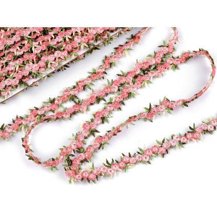 Vyšívaný prýmek s 3D květy šíře 20 mm (Varianta 1 pudrová, Balení 13.5 m)