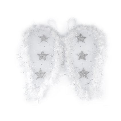 Andělská křídla s peřím a glitrovými hvězdami (Varianta bílá, Balení 1 ks)