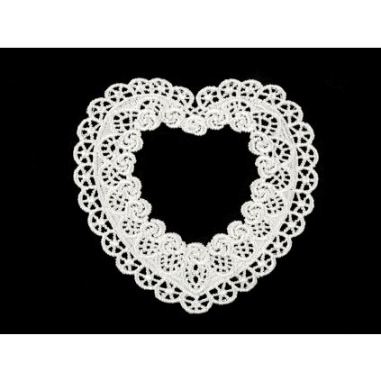 Textilní aplikace / nášivka krajkové srdce (Varianta Off White, Balení 1 ks)