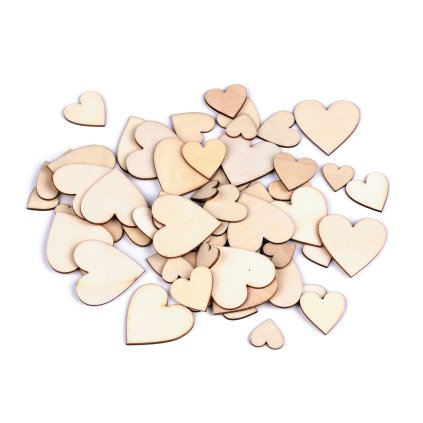 Dřevěné srdce mix velikostí k nalepení / domalování (Varianta přírodní, Balení 1 sáček)