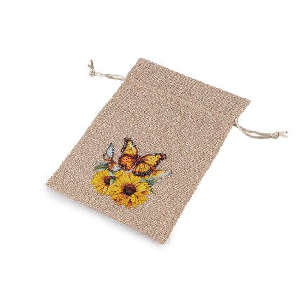 Dárkový pytlík slunečnice 13x18 cm imitace juty (Varianta 1 režná přírodní motýl, Balení 10 ks)