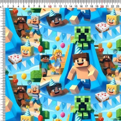 Bavlněný úplet – Minecraft světle modrá