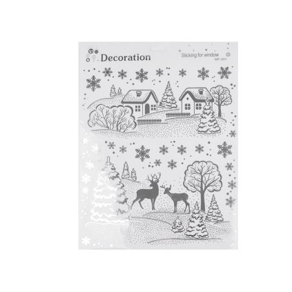Vánoční okenní fólie samolepicí (Varianta 1 stříbrná les, Balení 1 karta)