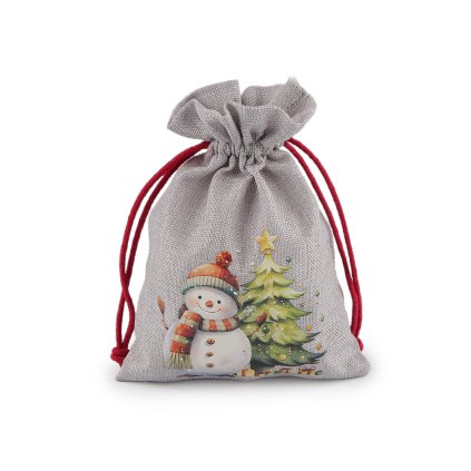 Vánoční dárkový pytlík sněhulák 13x18 cm imitace juty (Varianta 1 bílá, Balení 1 ks)