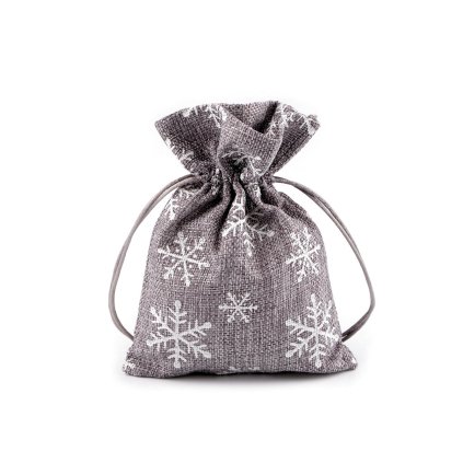 Vánoční dárkový pytlík vločky s glitry 13x18 cm imitace juty (Varianta šedá, Balení 10 ks)