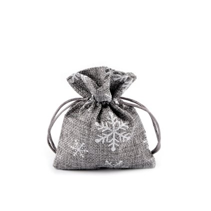Vánoční dárkový pytlík vločky s glitry 10x13 cm imitace juty (Varianta šedá, Balení 10 ks)