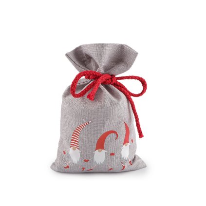 Vánoční dárkový pytlík skřítek 15x25 cm imitace juty (Varianta šedá světlá, Balení 1 ks)