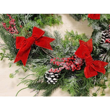 Vánoční mašle sametová 11x9 cm (Varianta 1 červená stříbrná, Balení 6 ks)