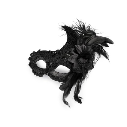 Karnevalová maska - škraboška krajková s peřím (Varianta černá, Balení 1 ks)
