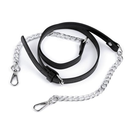 Koženkový popruh / ucho  na kabelku s řetízkem a karabinami šíře 1,5 cm (Varianta 1 černá nikl, Balení 1 ks)