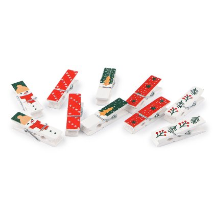 Dřevěný kolíček s vánočním potiskem (Varianta mix, Balení 10 ks)