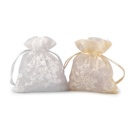 Dárkový pytlík vyšívaný 10x13 cm (Varianta 1 bílá, Balení 10 ks)