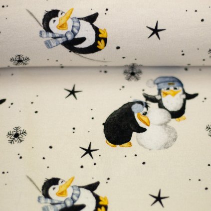 Počesaná teplákovina - tučňaci na smetanové