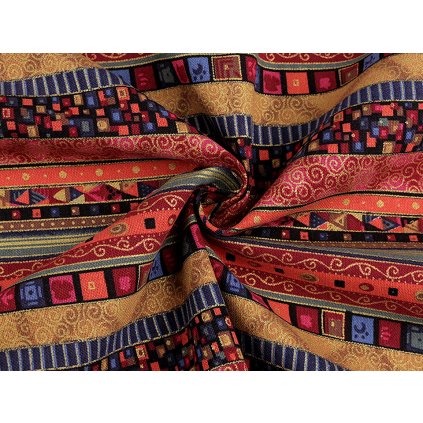 Bavlněná látka / plátno se zlatým potiskem - africký, etnický styl (Varianta 1 červená tmavá, Balení 1 m)