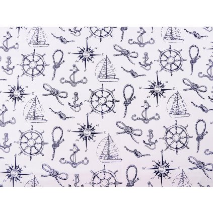 Bavlněná látka / plátno námořnický vzor (Varianta 2 (1446N) modrá tmavá, Balení 1 m)