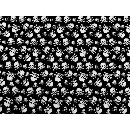 Bavlněná látka / plátno lebky (Varianta černá bílá, Balení 1 m)