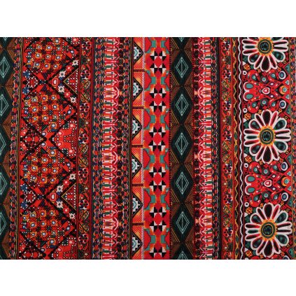 Bavlněná látka / plátno s řidší vazbou etno (Varianta 1 červená, Balení 1 m)