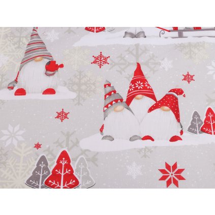 Vánoční bavlněná látka skřítek (Varianta 1 (CH7) šedá nejsvětlejší červená, Balení 1 m)