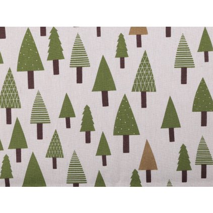 Bavlněná metráž / imitace lnu hrubší, stromečky (Varianta režná, Balení 1 m)