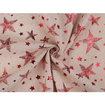 Bavlněná látka / imitace lnu hvězdy (Varianta 1 režná červená, Balení 1 m)