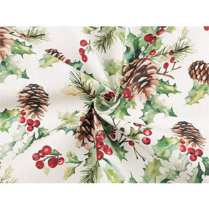 Vánoční látka se strukturou Half panama cesmína (Varianta krémová nejsvět., Balení 1 m)