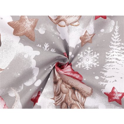 Vánoční bavlněná látka / plátno skřítek (Varianta šedá, Balení 1 m)