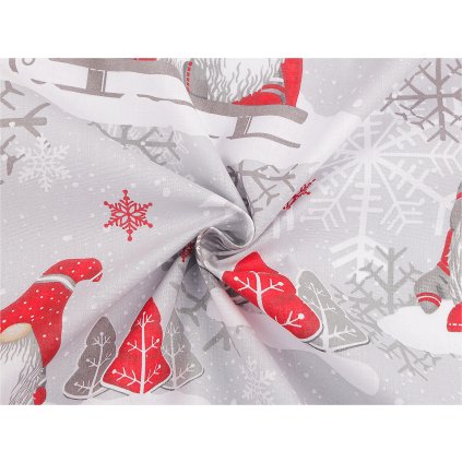 Vánoční bavlněná látka / plátno skřítek (Varianta šedá světlá, Balení 1 m)