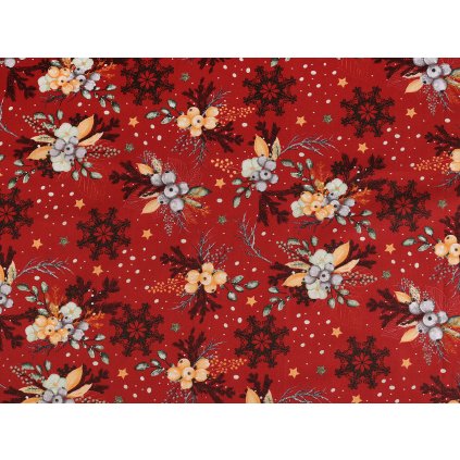 Vánoční bavlněná látka / plátno větvičky (Varianta 1 (CH64) červená, Balení 1 m)