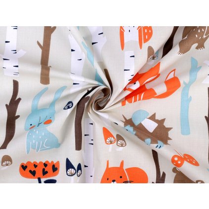 Bavlněná látka / plátno lišky v lese (Varianta 1 (293) béžová světlá, Balení 1 m)