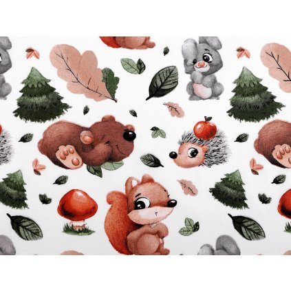 Bavlněná látka / plátno lesní zvířátka (Varianta (61) bílá, Balení 1 m)