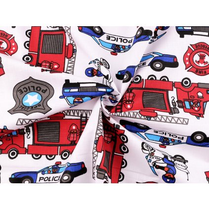 Bavlněná látka / plátno hasiči, policie (Varianta (109) bílá, Balení 1 m)